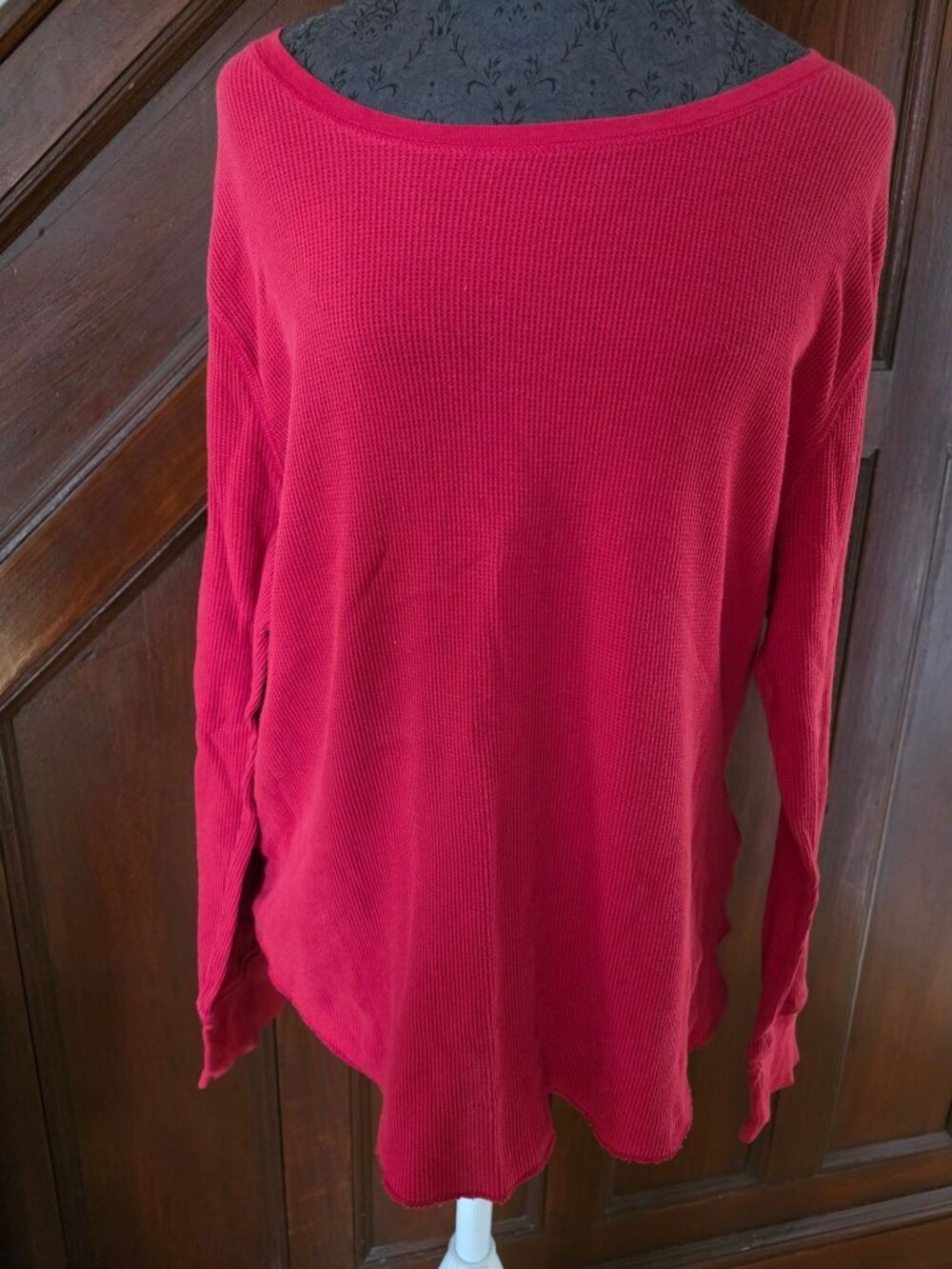 Old Navy Womens Red Waffle Knit Long Sleeve Top XXL Relaxed Fit